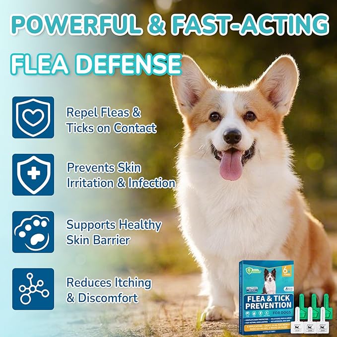 Flea and Tick Prevention for Medium Dogs, 6-Month Supply Dog Flea and Tick Treatment Drops, Topical Fast-Acting Dog Treatment for Medium Dogs Up to 23 to 44 lbs