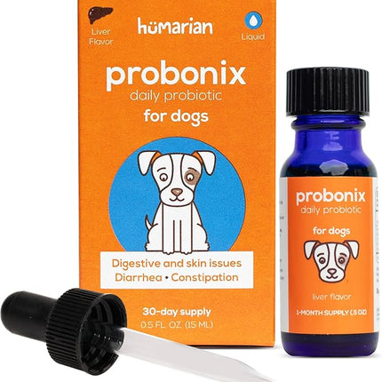Humarian Probonix Liquid Probiotics for Dogs - 8-Strain Dog Probiotic Drops to Fortify Canine Gut Health, Dental Health, Immunity and More - 30-Day Supply - Liver Flavor