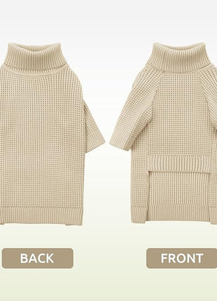 Queenmore XXL Dog Sweater, Large Dog Sweaters for Male Dogs, Turtleneck Plaid Kintsweaters for Large Breeds, Cold Weather Pullover Pet Clothes, Apricot 2XL