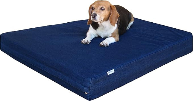 Dogbed4less Medium Large Orthopedic Heavy Duty Gel Infused Memory Foam Pet Bed, Waterproof Liner, Denim in Blue