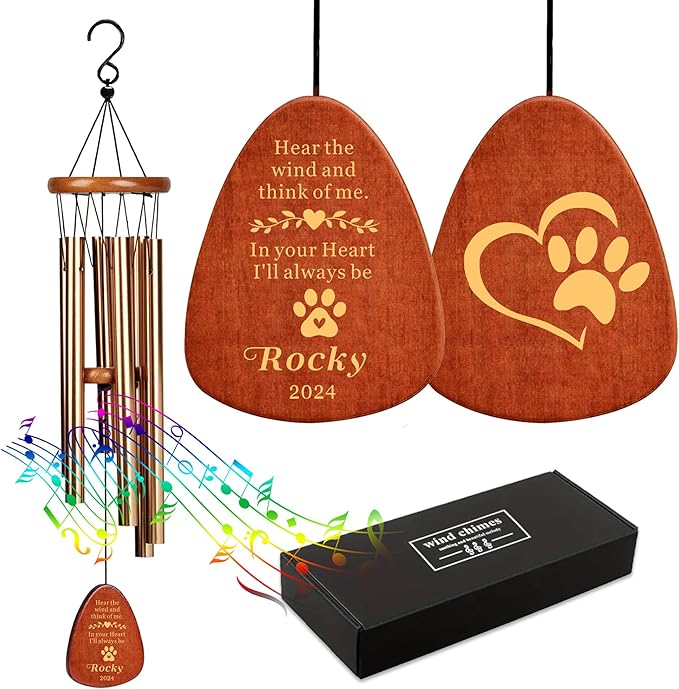 Personalized Dog Memorial Gifts for Loss of Dog Pet Memorial Gifts for Dogs Memory Wind Chimes for Loss of Loved One Dogs Sympathy Bereavement Gift Wind Chimes for Outside(Design 2, Champagne Gold)
