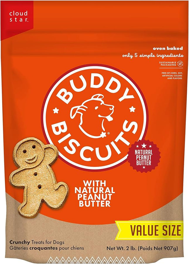 Buddy Biscuits 2 lb Bag of Crunchy Dog Treats, Made with Peanut Butter