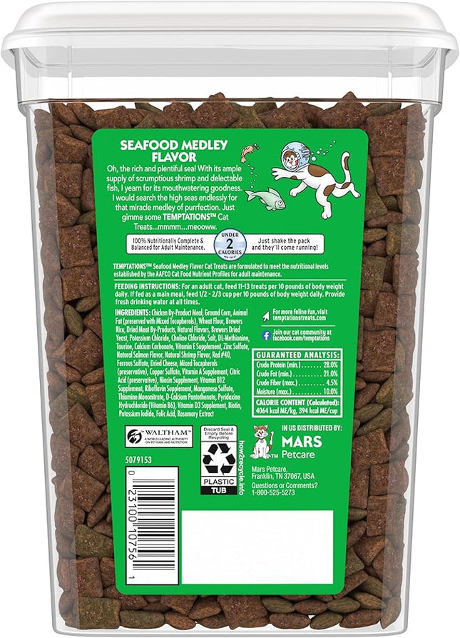 Temptations Classic Crunchy and Soft Cat Treats, Seafood Medley Flavor, 16 oz. Tub