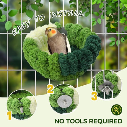 Bird Nest for Cage,Plush Hanging Bird Bed for Parakeet,Breeding Bird House for Conure,Budgie,Cockatiel,Lovebird,Canary,Finch,Hamster,Small Pets,Warm Nest(Green, L)