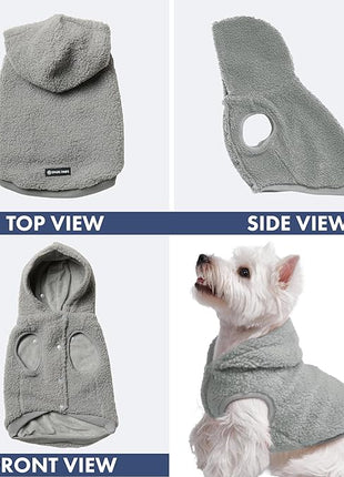 Spark Paws Fleece Dog Jacket, Hooded Sweater Vest, Warm Coat for Winter - Suitable for Small Medium Large XL XXL Breeds - Silver Grey - L