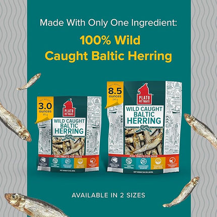Plato Pet Treats Fish Dog Treats - Air-Dried, Single Ingredient Pet Treat - Omega 3 & 6 Fatty Acids to Support Skin and Coat - 100% Whole Fish - Wild Caught Baltic Herring - 8.5 oz - 2 Pack