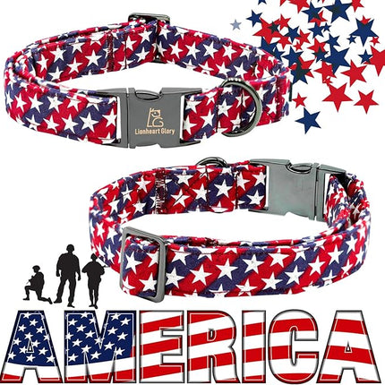Lionheart glory American Flag Dog Collar 4 of July Independence Patriotic Dog Bow Collars Heavy Duty Adjustable Soft Collar with Bowtie for Large Dogs Pet Gift