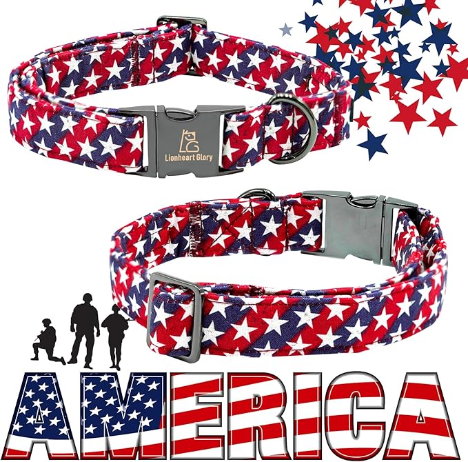 Lionheart glory American Flag Dog Collar 4 of July Dog Collars with Flower Independence Patriotic Dog Flower Collars Heavy Duty Adjustable Collar Flower for Large Dogs Pet Gift