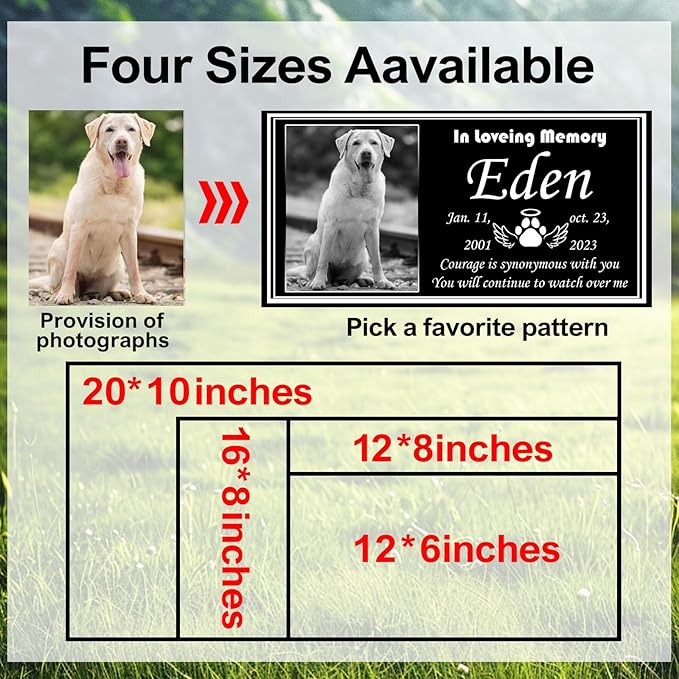 Pet Headstones for Dogs & Cats - Personalized Black Granite Dog Memorial Plaques for Outdoor Engraved Cat Grave Markers, Funerary Tombstone with Photo, Memorial Stones for Memory Garden (Animal)