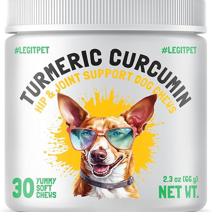 LEGITPET Turmeric Curcumin Hip & Joint Supplement for Dogs – Supports Mobility, Comfort & Overall Wellness – with Collagen & BioPerine – 30 Chews