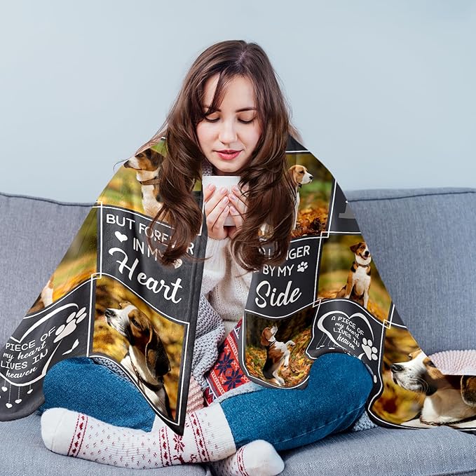 WFR Personalized Pet Memorial Throw Blanket with Photo-Pet Memorial Gifts for Dogs Cats Loss of Dog Sympathy Gift Bereavement Remembrance Passing Away Gifts (5-Photos (in Love Memory))