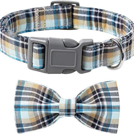 Lionet Paws Dog and Cat Collar with Bowtie Grid Collar Plastic Buckle Light Adjustable Collars for Small Medium Large Dogs