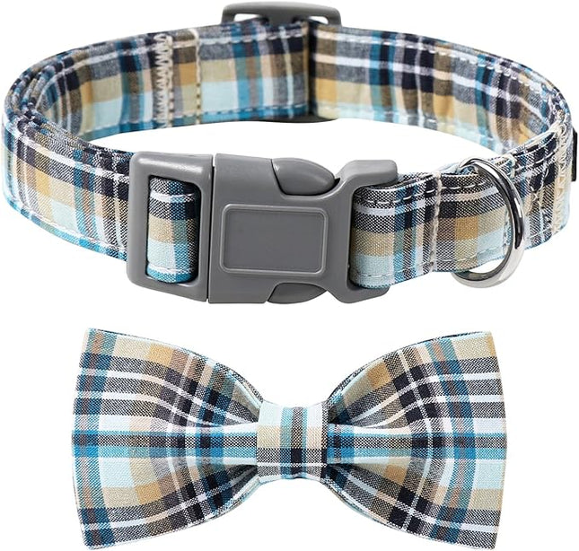 Lionet Paws Dog and Cat Collar with Bowtie Grid Collar Plastic Buckle Light Adjustable Collars for Small Medium Large Dogs