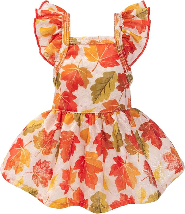 Fitwarm Maple Dog Dress, Ruffled Doggy Thanksgiving Dress, Fall Dog Clothes for Small Dogs Girl, Pet Outfit, Red, Orange, XXS