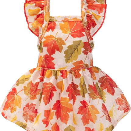 Fitwarm Maple Dog Dress, Ruffled Doggy Thanksgiving Dress, Fall Dog Clothes for Small Dogs Girl, Pet Outfit, Red, Orange, XS