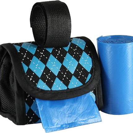 FiveStarPet Purse Dispenser with 2 Rolls Refill Bags (Blue Black Argyle)