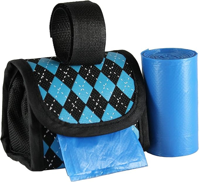 FiveStarPet Purse Dispenser with 2 Rolls Refill Bags (Blue Black Argyle)