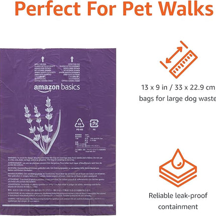 Amazon Basics Premium Lavender Scented Standard Dog Waste Bags, 300 Count (15 Pack of 20)
