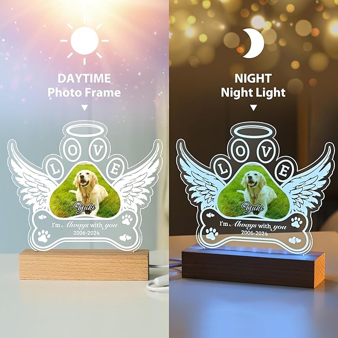 Personalized Pet Memorial Gifts - in Memory of Dog Night Lights, Custom Dog Memorial Gifts for Loss of Dog, Pet Loss Gifts, Memorial Plaques for Dogs, Pet Sympathy Gifts
