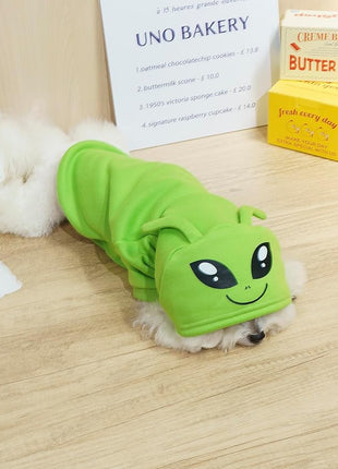 QWINEE Alien Dog Hoodie Dog Warm Jacket Coat Puppy Sweatshirt Christmas Halloween Dog Costume Cosplay Winter Dog Clothes Pet Apparel for Small Medium Dogs Cats Kitten Solid Green L