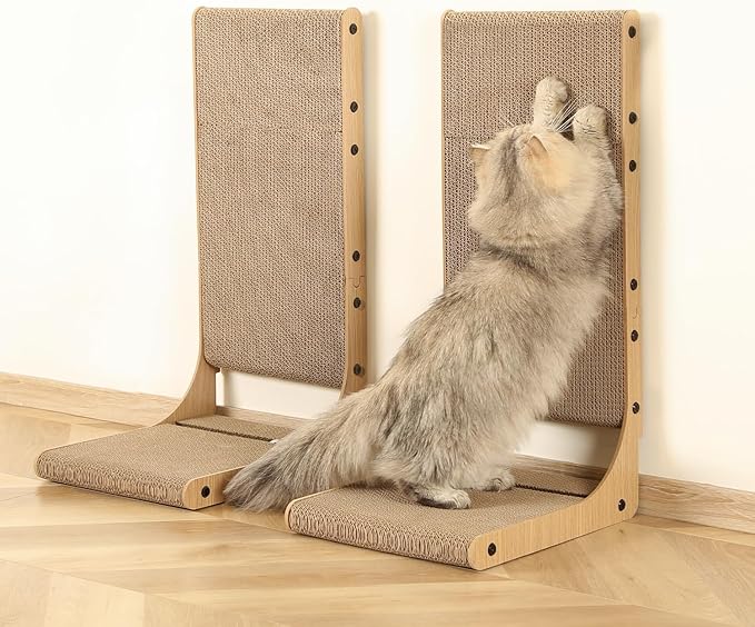 Zakkart 2-Pack Cat Scratching Board, 25.6'' Tall Cardboard L Shape Vertical Cat Scratchers for Indoor Cats, Cat Scratching Post for Wall and Couch, Large
