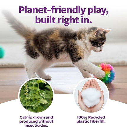 SmartyKat (2 Count) Fuzzy Friends Plush Catnip Ball Cat Toys - Rainbow/Turquoise, 2 Count
