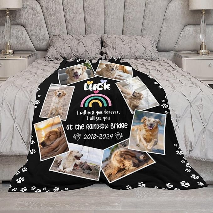 Artsadd Custom Dog Memorial Gifts for Loss of Pet Cat, Personalized Dog Memorial Blanket with Photos, Pet Memorial Gifts, Pet Loss Gifts, Pet Memorial Throw Blanket, Gifts for Pet Cat Lovers