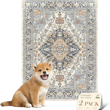 nunubaby Reusable Potty Pads for Dogs for Crates and Floors. Washable Pee Pads for Dogs, Stylish, Non-Slip and Leak-Proof Pee Pads. (Beige/Multi, 18" x24")