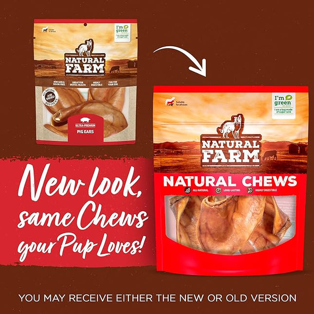 Natural Farm Pig Ears for Dogs (8-Count), One Ingredient: Natural Whole Pigs Ears, Air Dried, Long-Lasting & Highly Digestible Treats, Great for Puppy and Large/Medium Dogs