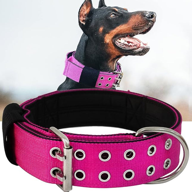 Dog Collar for Large Dogs - 2 in Hot Pink Collars with Handle for Extra Large Breed, Heavy Duty K9 Nylon Pet Tactical Collar XL, Best Choice for Pitbull German Shepherd Doberman Rottweiler 17"-22"