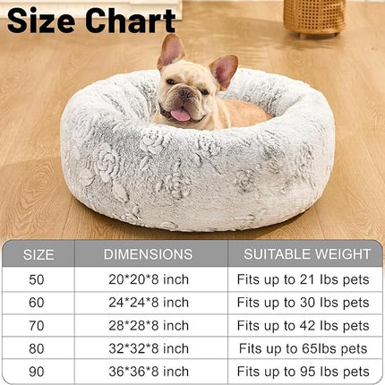 Dog Calming Beds for Small Medium Large Dogs - Round Donut Washable Puppy Dog Bed, Anti-Slip Faux Fur Fluffy Donut Cuddle Anxiety Cat Pet Bed (36" Rose)