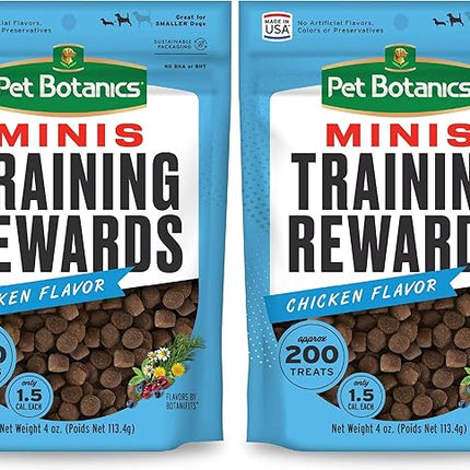 Pet Botanics 4 oz. Pouch Training Rewards Mini Soft & Chewy, Chicken Flavor, with 200 Treats Per Bag, The Choice of Top Trainers (Pack of 2)
