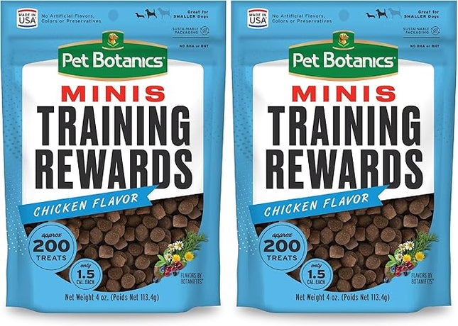 Pet Botanics 4 oz. Pouch Training Rewards Mini Soft & Chewy, Chicken Flavor, with 200 Treats Per Bag, The Choice of Top Trainers (Pack of 2)