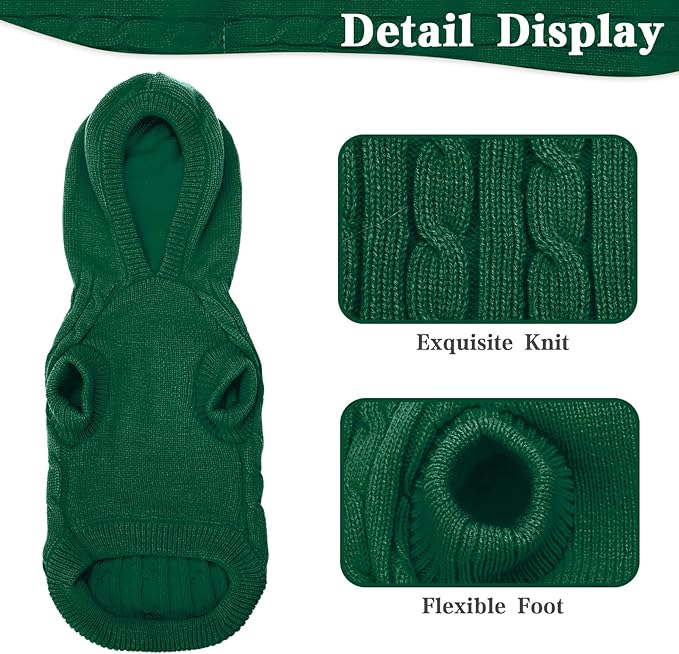 PUPTECK Winter Dog Cat Sweater Coat - Soft Cold Weather Clothes Knitwear for Kitties & Small Dogs Indoor Outdoor Walking Warm, Knitted Classic for Doggies Kitties Girls Boys, Green M