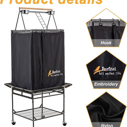 Bird Cage Cover(Black) Good Night Birdcage Cover Black-Out Birdcage Cover Durable Breathable Washable Material… (61 inch)