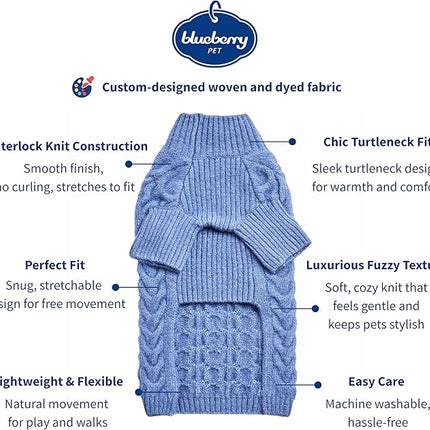 Blueberry Pet Classic Fuzzy Textured Knit Pullover Turtle-Neck Dog Sweater in Heather Blue, Back Length 16", Pack of 1 Clothes for Dogs