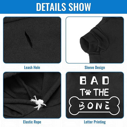 BINGPET Dog Hoodies,Bad to The Bone Printed Soft & Warm Puppy Sweatshirt Hooded with Harness Hole,Cold Protective Winter Coats Warm Puppy Pet Dog Clothes for Small Medium Large Dogs