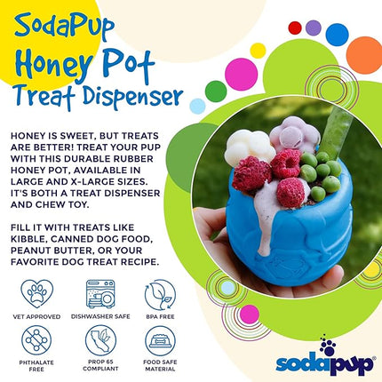SodaPup Honey Pot – Durable Dog Treat Dispenser & Enrichment Toy Made in USA from Non-Toxic, Pet Safe, Food Safe Natural Rubber Material for Mental Stimulation, Problem Chewing, Calming Nerves, & More