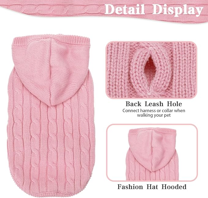 PUPTECK Winter Dog Cat Sweater Coat - Soft Cold Weather Clothes Knitwear for Kitties & Small Dogs Indoor Outdoor Walking Warm, Knitted Classic for Doggies Kitties Girls Boys, Pink L