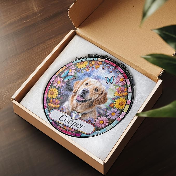 Gabita Custom Dog Portrait Stained Glass Window Hanging Light Catcher V3, Pet Memorial Stained Glass Photo, Dog Memorial Gift Pet Loss Sympathy Gift