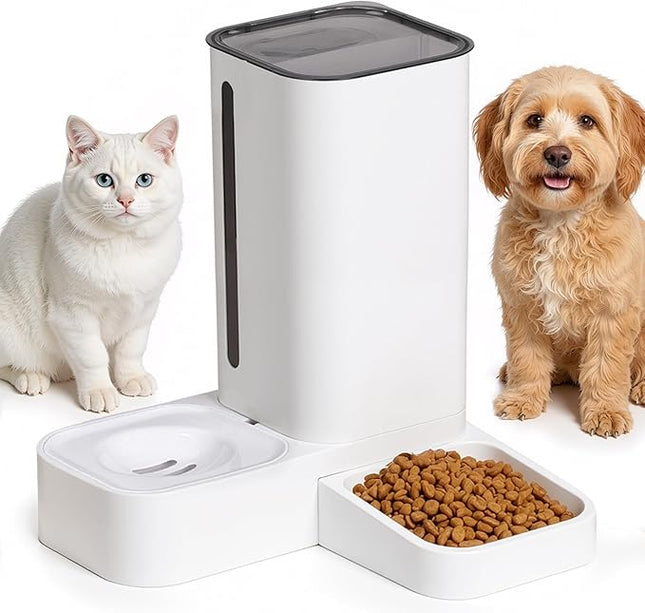 Automatic Feeder for Dogs and Cats - Gravity Feeder Bowl - Pet Water Dispenser -12.5 x 12.5 x 12.2 inches - Self-Feeding Food Dispenser for Small to Large Pets - Dry Food Station