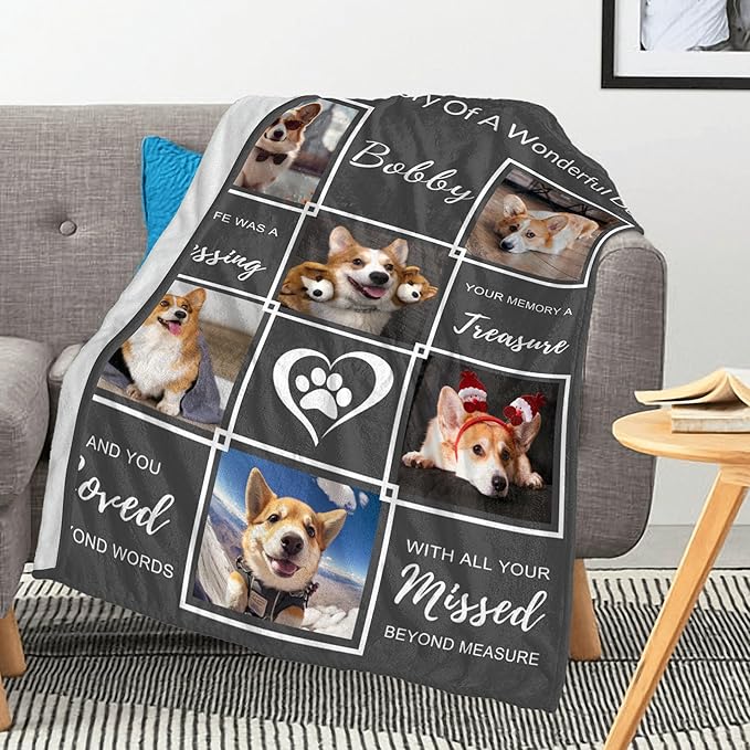 Customized Blanket with Photos Name, Dog Memorial Gifts for Loss of Dog, Personalized Blanket with Picture in Memory of Dogs, Pet Memorial Gifts for Dogs, Pet Mom Gift