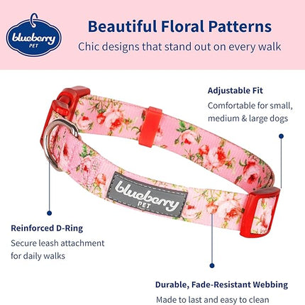 Blueberry Pet 7 Patterns Spring Scent Inspired Pink Dog Collar, Medium, Neck 14.5"-20", Dog Collars, Puppy Collar, Flowers for Dog Collars Girl, Purple Dog Collar, Girl Dog Accessories