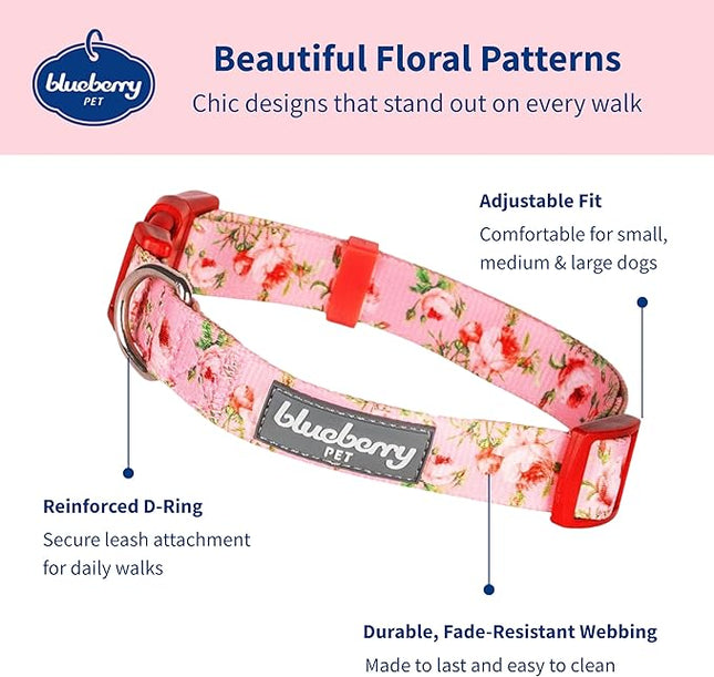 Blueberry Pet 7 Patterns Spring Scent Inspired Pink Dog Collar, Medium, Neck 14.5"-20", Dog Collars, Puppy Collar, Flowers for Dog Collars Girl, Purple Dog Collar, Girl Dog Accessories