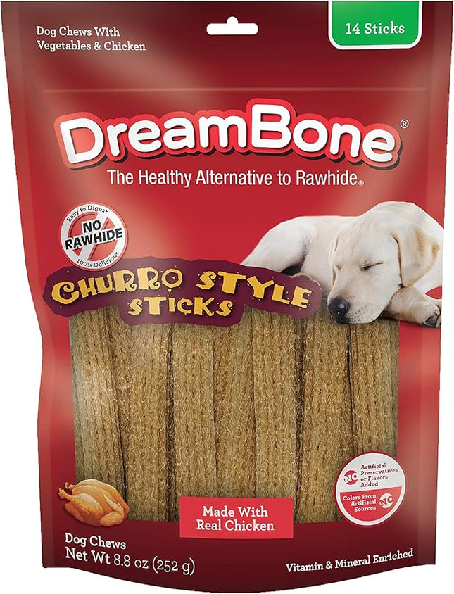 Dreambone Churro-Style Dog Sticks, Treat Your Dog to a Chew Made with Real Chicken 14 Count (Pack of 1)