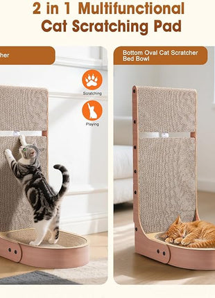 Cat Scratcher, 2 in 1 Multifunctional 26.8 Inch L Shape Cat Scratch Pad Wall Mounted with Oval Cat Bed Bowl and Built-in Toy Balls for Indoor Cats (1 PCS Cat Scratcher Include Toy Balls)