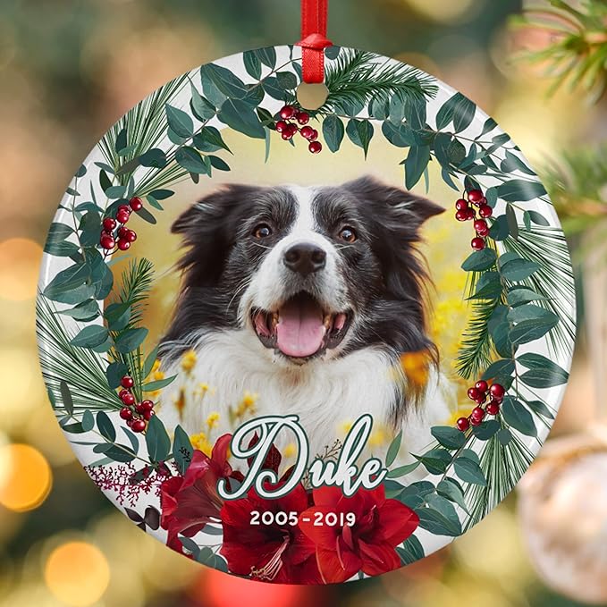 Pet Memorial Gifts, Personalized Dog Memorial Photo Ornament, Custom w/Name & Date - 5 Designs - in Loving Memory, Pet Sympathy Gifts - Keepsake Loss of Dog Cat, D6