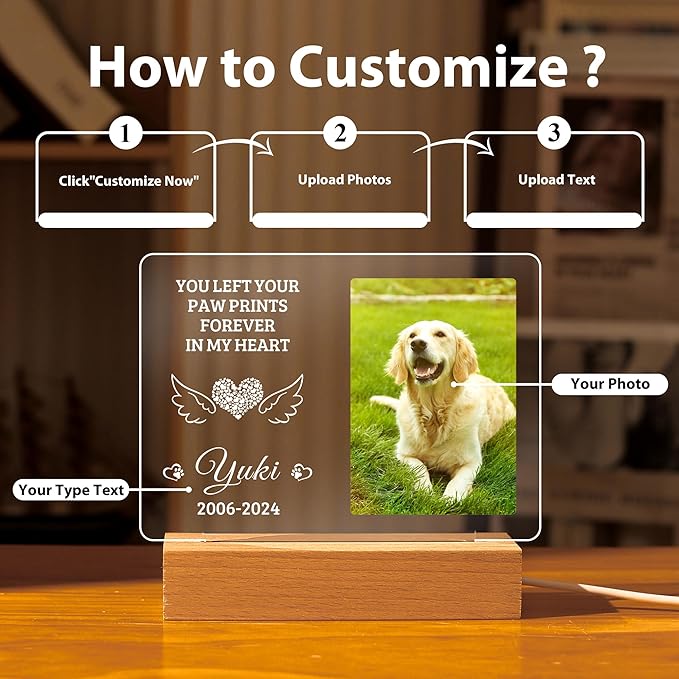 Pet Memorial Gifts for Dogs, Personalized Pet Memorial Night Lights, Dog Memorial Gifts for Loss of Dog, Loss of Dog Sympathy Gift, Dog Bereavement Remembrance Picture Frame (Design-E)