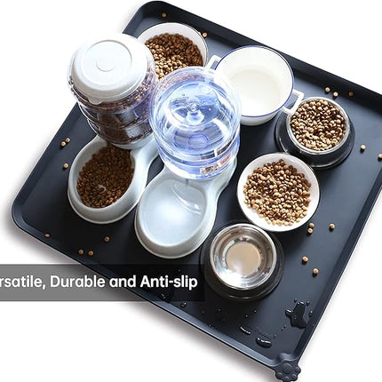 Hoki Found XX-Large Silicone Pet Food Mats - Non-Slip Dog & Cat Feeding Mats - Waterproof for Carpet - Black