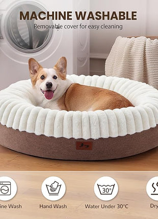Calming Donut Dog Bed - 36" Round Washable Large Size Pet Bed for Dogs and Cats, Anti-Slip Corduroy Fleece Cat Bed, Anti-Anxiety Cushion with Anti-Slip Bottom